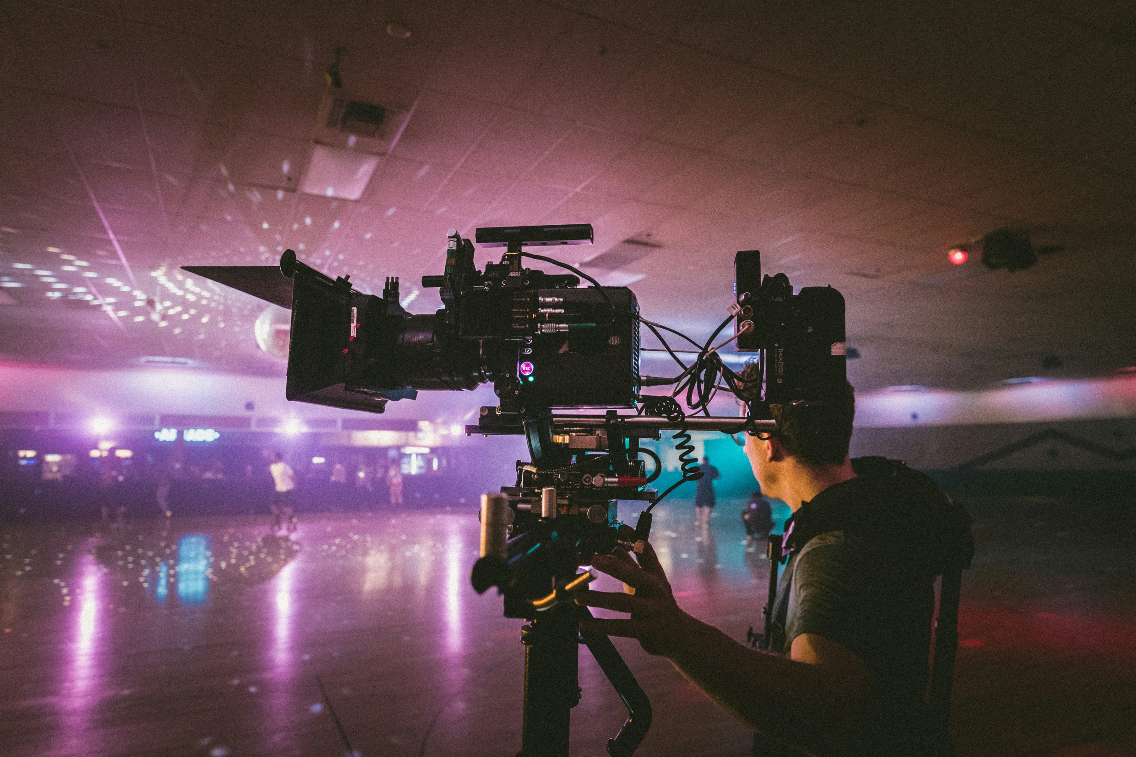 Professional video production setup with cameras and lighting equipment
